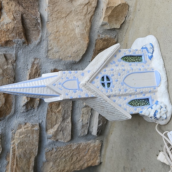 Ceramic Church White Blue Holiday Decor Light Cord Vintage Christmas Decoration - Picture 9 of 12